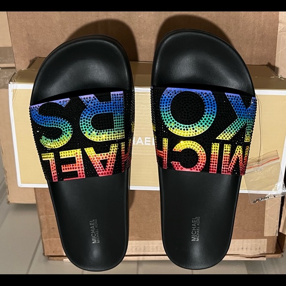 Michael Kors Women's Gilmore Rainbow 
Slide Sandals - Picture 1 of 4